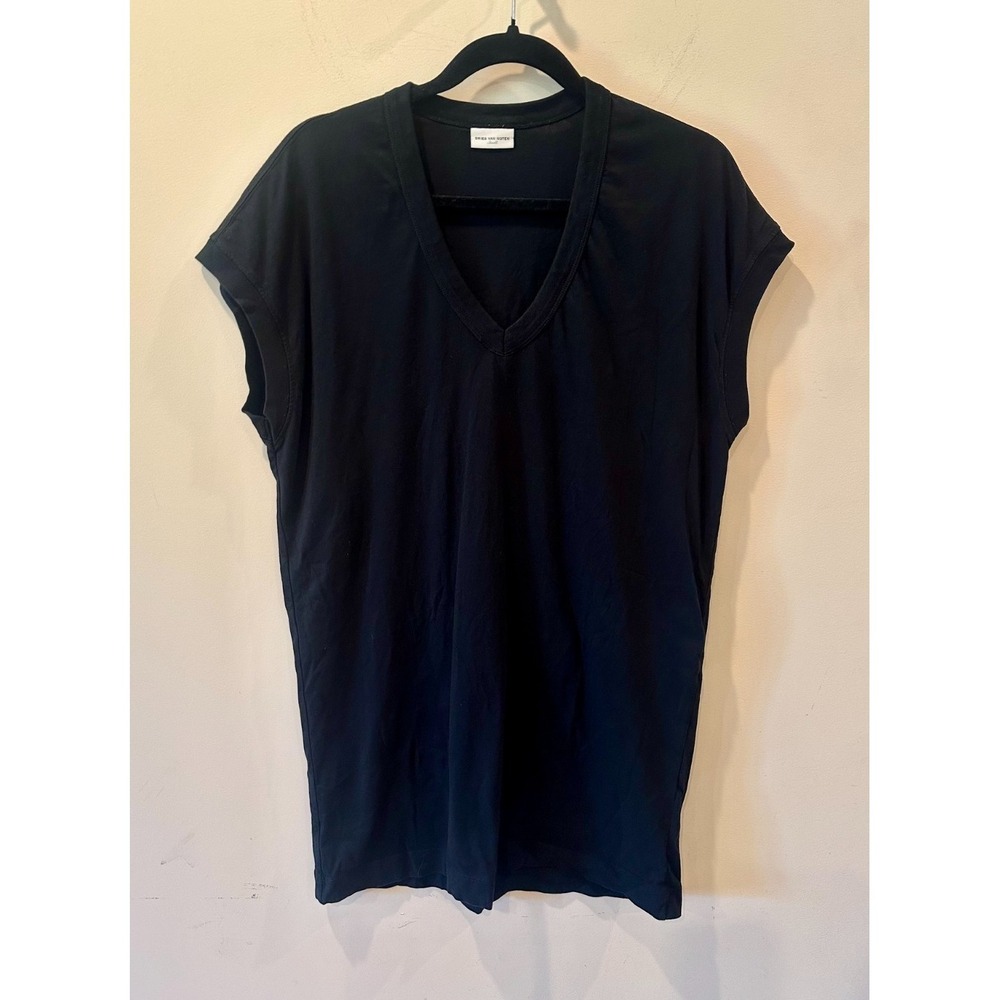 Dries Van Noten "Henna" V-Neck T-Shirt Sz Small Black $351 100% Cotton Lux Basic